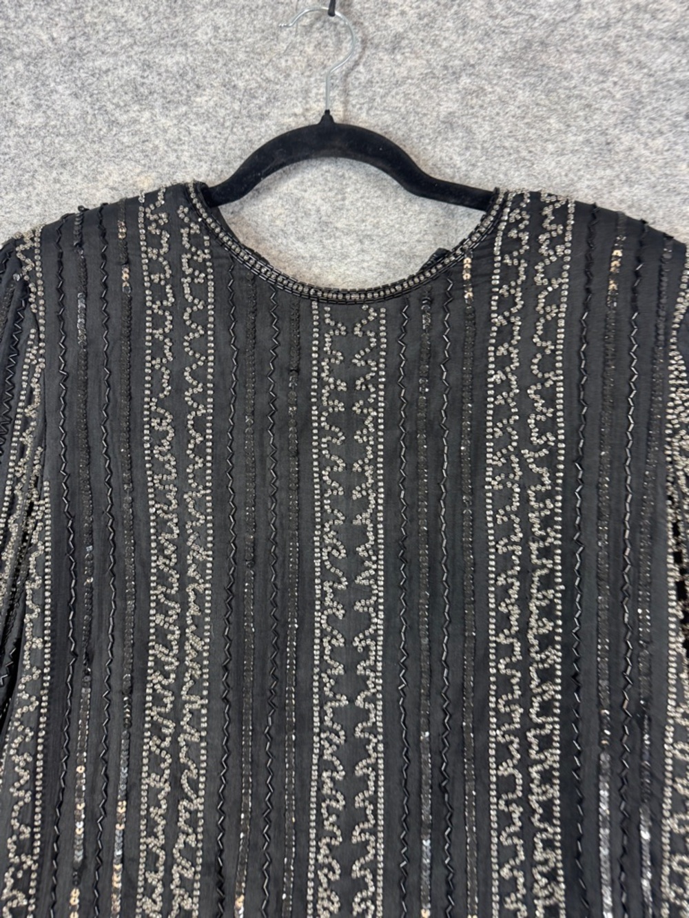 Vintage Royal Feelings Silk Beaded Sequin Top Black Formal Blouse Size L Party - Picture 3 of 16